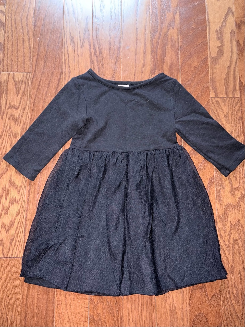 wonder nation Black Long Sleeve Tulle Casual Dress for Girls